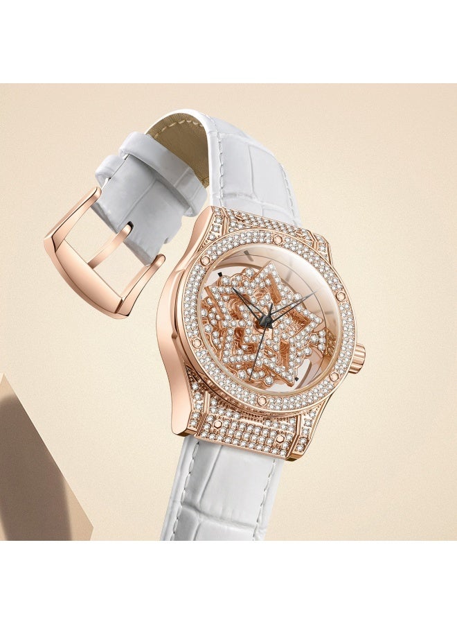 Mark Fairwhale Ladies Watch - Turning Fortune Series, Gold-Tone Case, White Genuine Leather Strap, Quartz Movement, Water Resistant - Image 3